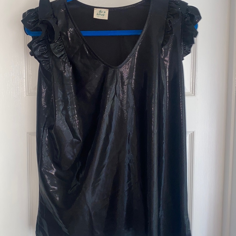 Black Shiny Top ruffle sleeves by Blue Buttercup size Large